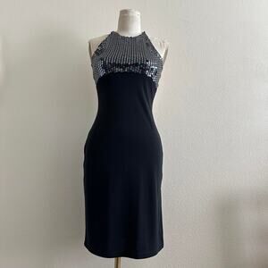 Vintage y2k black sequin midi dress